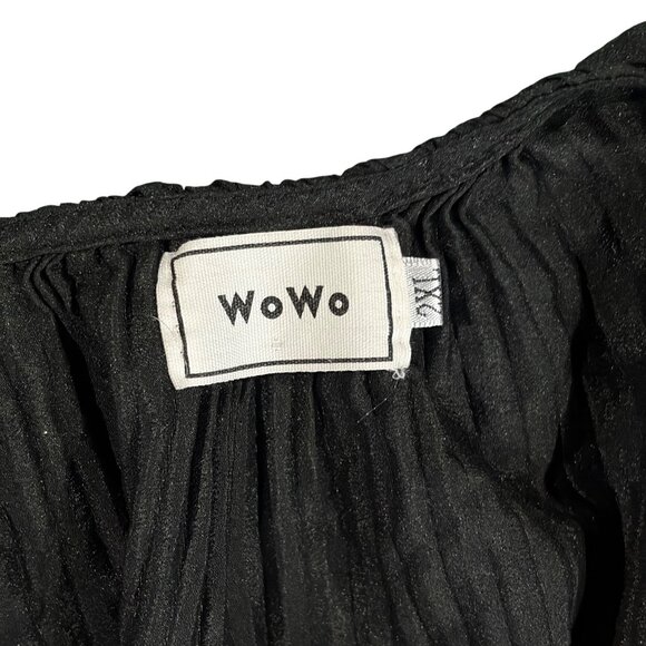 Black WoWo Pleated Puff Sleeve Wrap Top With Tie - Size XXL - Picture 4 of 4